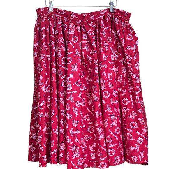 Hell Bunny Vixen Marin skirt, red/white nautical, pinup, whimsical, coastal - Picture 2 of 7